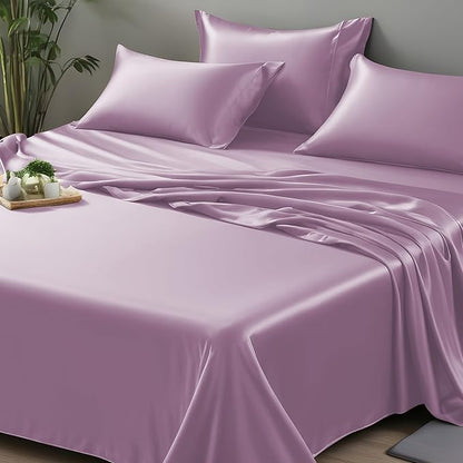 LINENWALAS Full Flat Sheet Only - Rayon Derived from Bamboo Silk Bed Sheet, Premium Breathable Cooling Sheet, Soft Top Sheet (Full, Lilac)