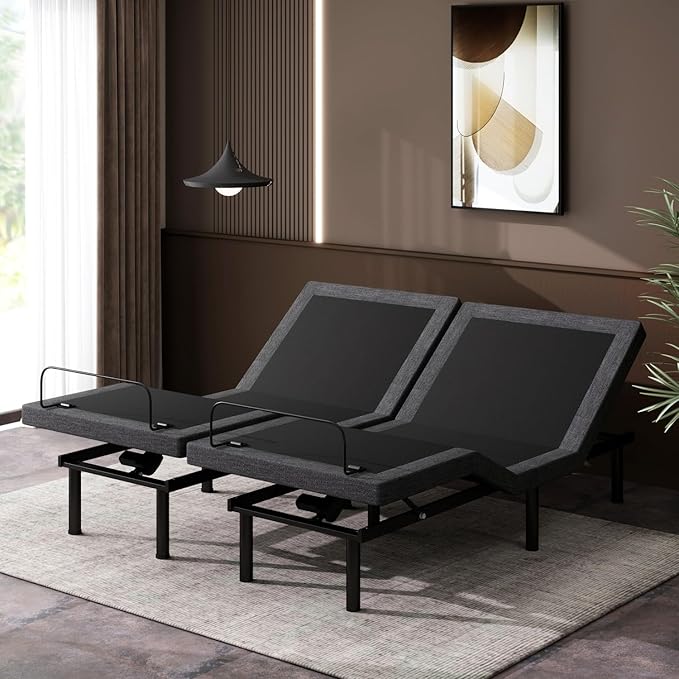Split King Adjustable Bed Frame, Adjustable Beds with Updated Thickened Frame,Wireless Remote, Separate Head/Foot Lift, Zero Gravity,Anti-Snore,Sturdy Metal, Electric Bed Bases with 3 Height Options