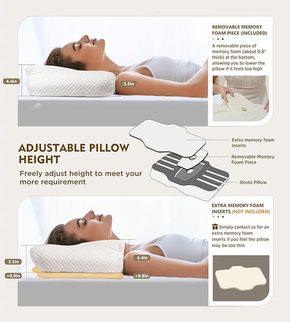Osteo Cervical Pillow for Neck Pain Relief, Hollow Design Odorless Memory Foam Pillows with Cooling Case, Adjustable Orthopedic Bed Pillow for Sleeping, Support for Side Back Sleepers