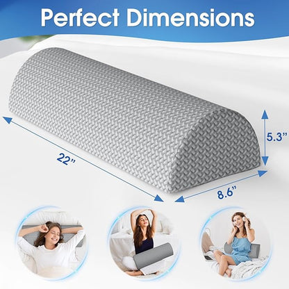 Knee Pillow for Back Sleeping Memory Foam Half Moon Bolster Pillow for Legs, Under Knee Support, Ankle & Foot Comfort Orthopedic Pillow for Side Sleepers (Grey, 22" x 8.7" x 5.3")