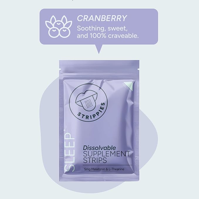 Dissolvable Sleep Strips – Fast-Acting Melatonin 5mg with L-Theanine, Lavender, Chamomile, Hibiscus & Valerian – Natural Cranberry Flavor – 30 Strips