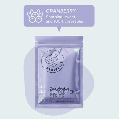 Dissolvable Sleep Strips – Fast-Acting Melatonin 5mg with L-Theanine, Lavender, Chamomile, Hibiscus & Valerian – Natural Cranberry Flavor – 30 Strips