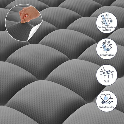 ELEMUSE Dual Layer 3 Inch Memory Foam Mattress Topper Queen, 2 Inch Cooling Gel Memory Foam Plus 1 Inch Down Alternative Pillowtop Mattress Pad with Cooling Cover, Soft Comfort Support, Grey