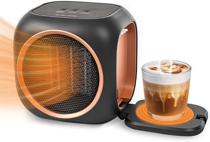 Upgraded Space Heater & Coffee Mug Warmer, Space Heater for Indoor Use with Thermostat, Candle Warmer Plate, 800W Portable Electric Heater for Bedrooms, Offices, Home