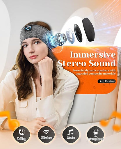 Perytong 2-Pack Sleeping Headphones Bluetooth Headband, Wireless Headband Headphones with Ultra-Thin Speakers, Comfortable for Side Sleepers, Running, Adults, Unisex, One Size