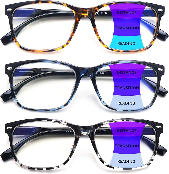 CLASAGA Progressive Multifocus Reading Glasses for Women, Pattern Print Blue Light Block Stylish Ladies Computer Readers