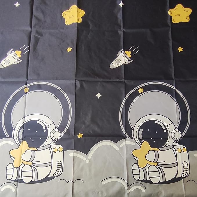 Cute Opaque Bottom Bunk Bed Curtains Privacy Cloth Underbed Curtains for Boys Girls 2 Panels 100% Blackout, Black Sitting Spaceboy