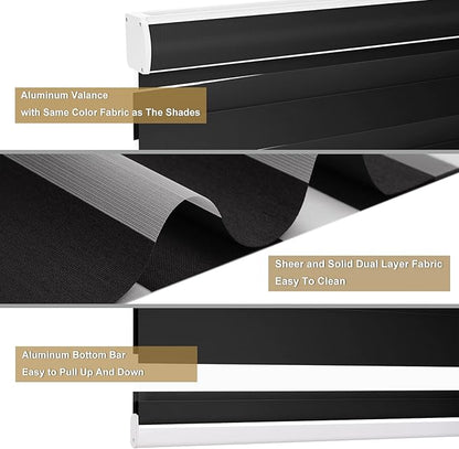 Changshade Blackout Zebra Shades Cordless for Indoor Windows Custom Size, Zebra Blinds for Sliding Glass Door Dual Layer Fabric Room Darkening Light Blocking Black Out Privacy Shade for Home, Office