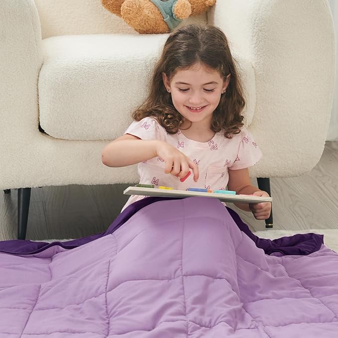 yescool Weighted Blanket (5 lbs, 36" x 48", Purple) Cooling Heavy Blanket for Children Aged 5 and Above, 40-60 lbs, Throw Size Breathable Blanket with Premium Glass Bead, Machine Washable