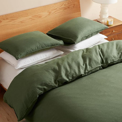 DAPU 100% Linen Duvet Cover, Pure Natural French Flax Linen with 8 Corner Ties&Zipper Closure Soft Breathable Durable for Hot Sleepers 1 Duvet Cover 2 Pillowcases(Olive Green, California King)