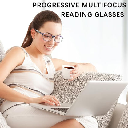 CLASAGA Progressive Multifocus Reading Glasses for Women, Pattern Print Blue Light Block Stylish Ladies Computer Readers