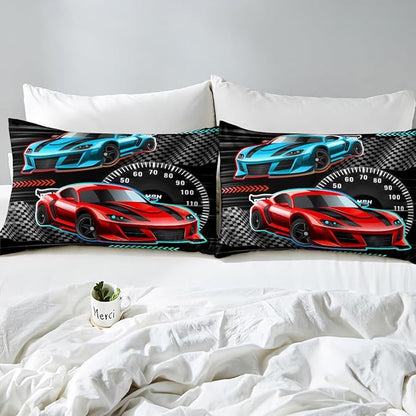 Racing Car Bedding Set Twin Size Extreme Sports Theme Bed Set for Teens Bedroom Decor Kids Sheet Microfiber Colorful Sports Car Bed Cover(1 Fitted Sheet+1 Pillow Case)