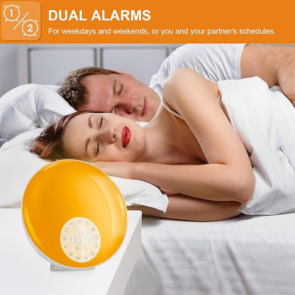 Noise Sound Machine with Sunrise Alarm Clock, Dual Alarms, FM Radio, Snooze, 26 White Noise Sounds, 8 Colors Night Light, 4 Sleep Timer- Ideal Gift for Kids, Adults, Heavy Sleepers