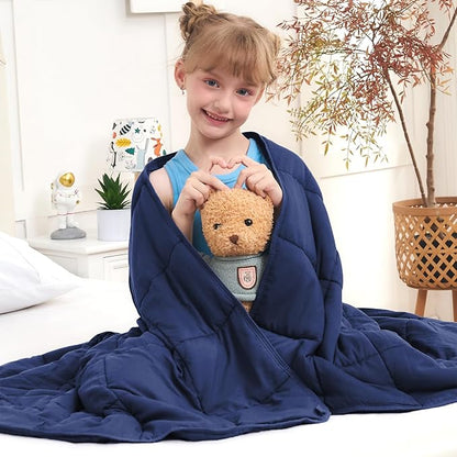BETU Weighted Blanket (36''x48'' 3lbs Grey Small Size & 40''x60'' 7lbs Navy Blue Throw Size) 2 Pieces Bundled, Cooling Heavy Blanket with Premium Glass Beads, Soft Thick Blankets for Sleep.