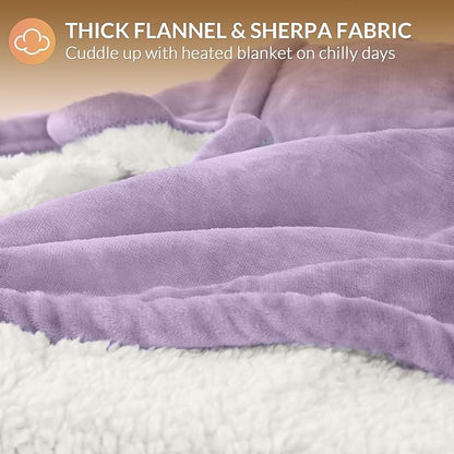 HOMLYNS LuxeHeat Heated Blanket Electric Blanket Twin Size, Soft Flannel Sherpa Heating Blanket with 10 Heat Settings, 1-10 hrs Timer Auto Shut Off (62x84 inches, Purple)