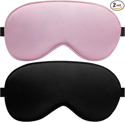 Silk Sleep Mask – 2 Pack Silk Eye Mask for Sleeping, Adjustable Strap, 100% Blackout, Soft Travel & Home Sleep Shade Cover for Women & Men (Pink & Black)