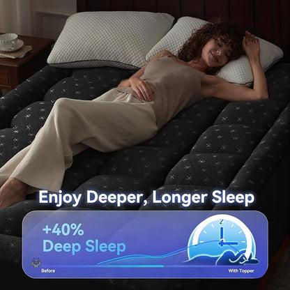 Anluoer Memory Foam Mattress Topper Twin for Back Pain,Down Alternative Pillow Top Mattress Topper,Thick Mattress Pad with 8-21" Deep Pocket, 39x75 Inches, Dark Grey