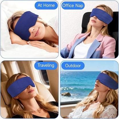 Cotton Sleep Eye Mask for Men, 100% Blocking Light Eye Mask Sleeping for Side Sleeper, Soft Zero Pressure Cooling Blackout Eye Covers for Sleeping, Sleep Mask fits All Heads Adjustable（Blue）