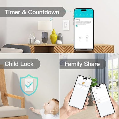 WiFi Smart Plug,in-Wall Smart Home Outlet Compatible with Alexa,Google Assistant,Timer Via App,USB + Type-C Port,Partition Remote Control Smart Socket