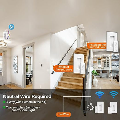 Wireless Dimmer Switch, 2 Remote Light and 1 Receiver kit, Work with Alexa Voice Control, Single Pole Smart Wall Switch Lighting Fixture for Ceiling Lights Lamps, Support 2.4G&5G