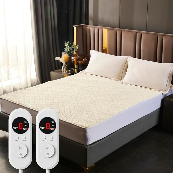Heated Mattress Pad King Size - Electric Mattress Pad with Dual Control, Soft Blanket, Bed Warmer Heater Sheets, 8 Heating Settings,1/2/10 Hours Auto Shut Off, 78" x 80" Ellipse White