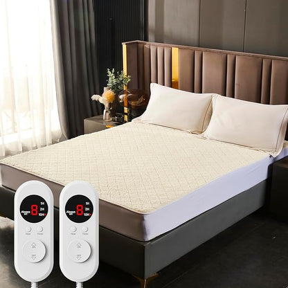 Heated Mattress Pad King Size - Electric Mattress Pad with Dual Control, Soft Blanket, Bed Warmer Heater Sheets, 8 Heating Settings,1/2/10 Hours Auto Shut Off, 78" x 80" Ellipse White