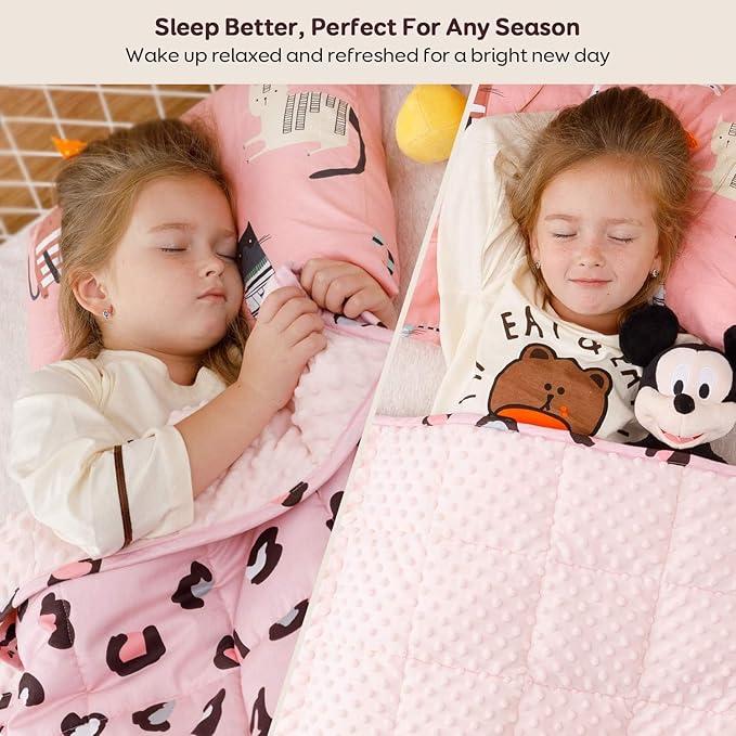 Uttermara Weighted Blanket 3 lbs, Ultra Cozy Minky Fleece and Cotton Sided with Cartoon Patterns, Reversible Heavy Blanket Great for Sleeping, 36x48 inches, Pink Leopard