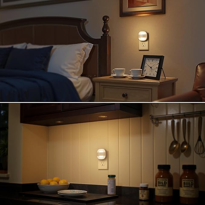 Briignite LED Night Lights Plug Into Wall,2 Packs Plug in Night Light with Dusk to Dawn Sensor, Foldable Plug Nightlight Adjustable Brightness, for Bathroom, Hallway, Kitchen