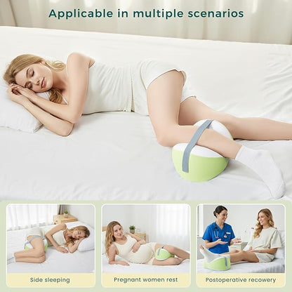 Knee Pillow for Side Sleepers, Leg Pillow with Adjustable Hook & Loop Strap & Removable Washable Cover for Spine Alignment, Sciatica, Hip & Back Pain Relief