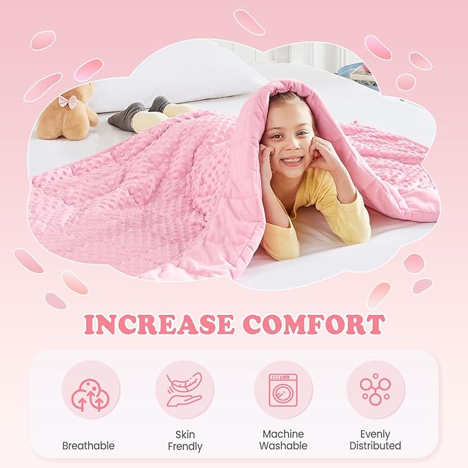 HOSUKKO Weighted Blanket - 3 lbs Pink Thciken Heavy Blanket - Small Size Breathable Blanket(20 * 30 inches, 3 lbs)