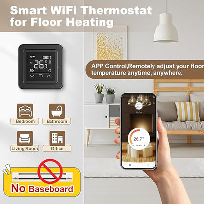 HEATIT Programmable Thermostat, WiFi Smart Thermostat for Electric Radiant Floor Heating with Touchscreen, 85V-265V Wide Voltage Range, Dual Sensing, Black