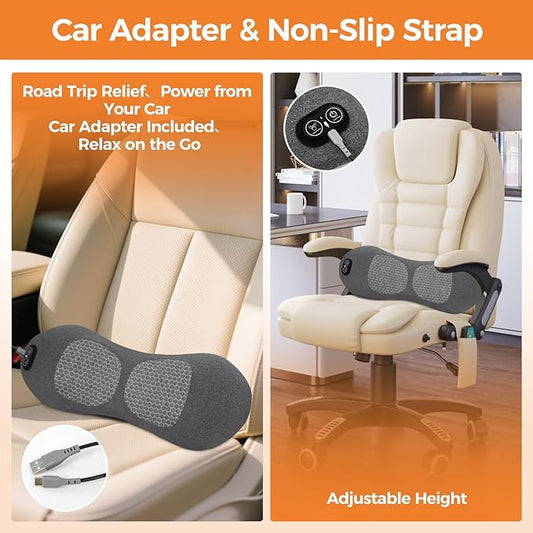 3-in-1 Heated Vibration Massage Memory Foam Lumbar Support Pillow for Back Pain Relief - Ergonomic Back Cushion with Adjustable Heat/Vibration, Retro Design for Home, Office, Travel