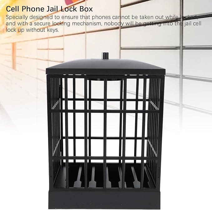 Lockable Cell Phone Jail with Timer, 5.9x7x5 Inch Mobile Phone Jail, Smartphone Holder Phone Jail Cage Fun Gifts for Classroom Office, Novelty Party Fun Gift with Timer 2