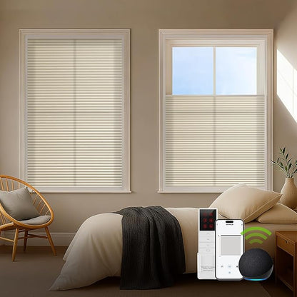 ZSTARR Motorized Skylight Shades Blackout Cellular Honeycomb Electric Blinds with Solar Panel Cordless Rechargeable with Remote for Roof and Slanted Windows Custom Size (LF Printed Wheat)
