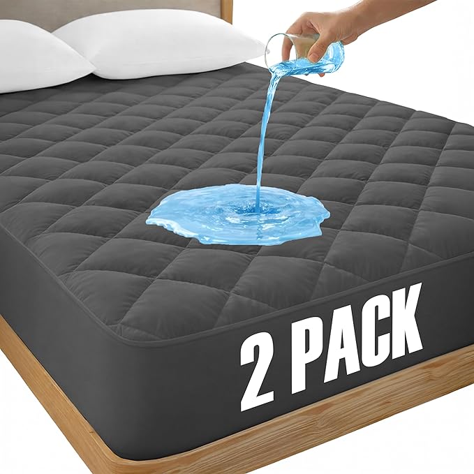LUX Décor Twin XL Mattress Pad - 2 Pack - Quilted Elastic Fitted Mattress Cover Protector Upto 16 Inches Deep Pocket - Soft Breathable Noiseless Mattress Topper (Grey “39 X 80”)