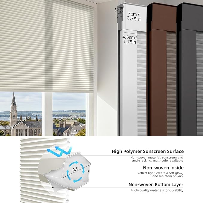 ZSTARR Motorized Skylight Shades Blackout Cellular Honeycomb Electric Blinds with Solar Panel Cordless Rechargeable with Remote for Roof and Slanted Windows Custom Size (LF Printed Cream White)