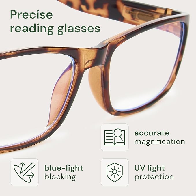 Gaoye 3.0 2-Pack of Reading Glasses - Blue-Light Filter, UV Protection - Readers with Rectangle Frames
