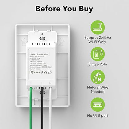 Smart WiFi in-Wall Outlet Switch 2 Individually Outlets Works with Timer Function Compatible with Alexa and Google Assistant BN-LINK