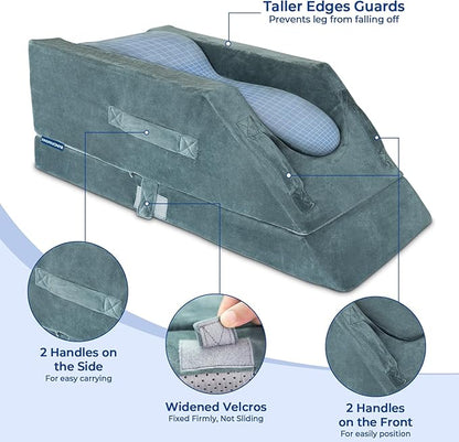 KingPavonini 4-Height Adjustable Leg Elevation Pillows for After Surgery with Ergonomic Curve, Memory Foam Wedge Pillow for Legs Swelling and Pain Relief, Knee Replacement Recovery Aids (Single Leg)