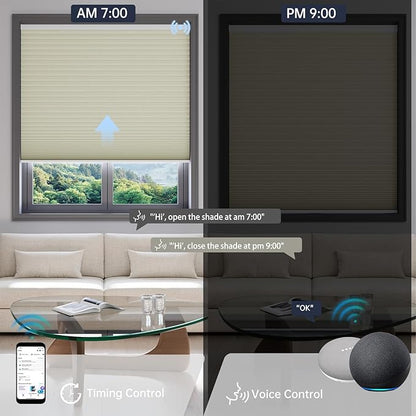 Motorized Cellular Shades with Remote, Blackout Smart Cellular Shades Compatible with Alexa, Cordless Honeycomb Window Blinds for Bedroom Home Office, Custom Size, Blackout Light Beige