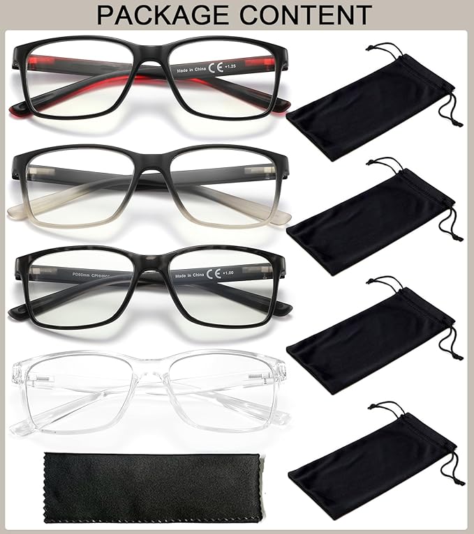 Blue Light Blocking Reading Glasses for Men,4 Pack Stylish Computer 3.5 Readers with Spring Hinges,Anti Glare/Eye Strain Filter UV Ray Magnigying Reader Eyeglasses,+3.5 Magnification Strength