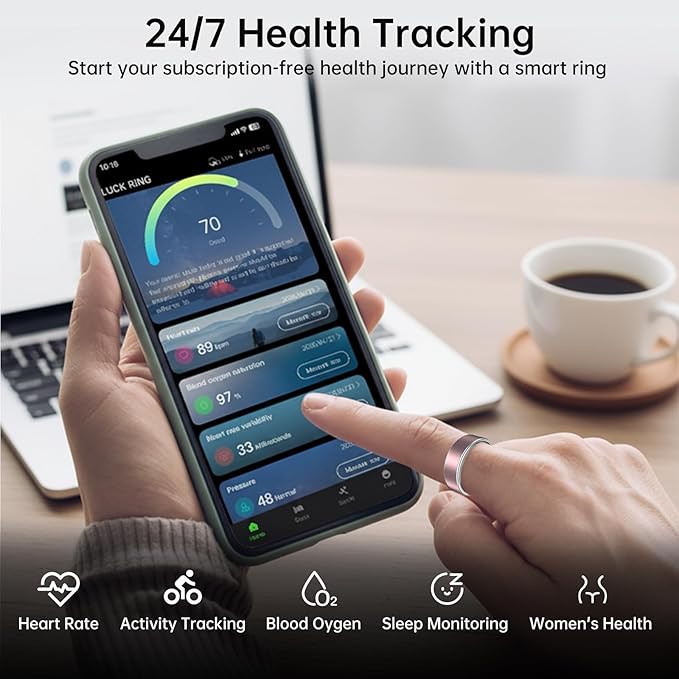 Smart Ring Fitness Tracker Ring for Women & Men, Sleep/Step/Blood Oxygen/Heart Rate Monitor, Long-Lasting Battery Sleep Ring, No Subscription Fee, Compatible with iOS & Android (Matte Silver, #9)