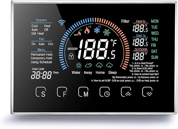 Smart Thermostats, Heat Pump Room Thermostat, 4.8 Inch Temperature Controller Color LCD Screen Programmable Thermostat for House, Fit for Alexa for Google for Home Office Hotel (Black)