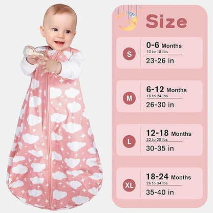 Baby Sleep Sack 12-18 Months Baby Wearable Blanket 100% Rayon Cotton 2-Way Zipper Toddler Sleeping Sack，Comfy Soft Lightweight TOG 0.3（Cloud）