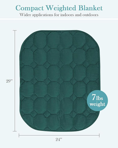 Topblan Weighted Lap Blanket 7lbs for Adults, Small Weighted Blanket Throw for Napping, Relaxation, Calming and Travel, Skin Friendly & Machine Washable for All-Season Sleeping, Dark Green