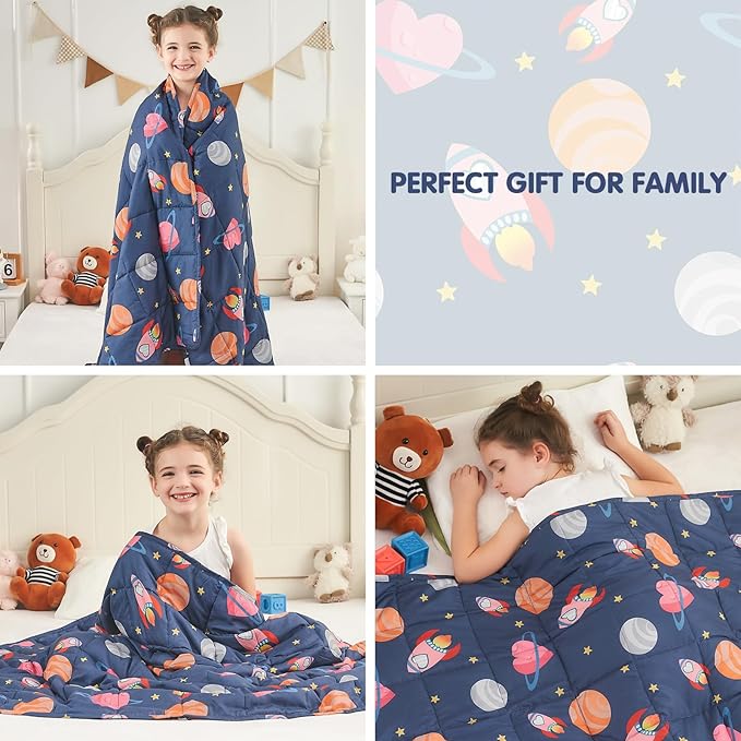 yescool Plane Weighted Blanket 7 Pounds Cooling Weighted Lap Blanket, Space Heavy Blankets, Breathable Weighted Throw Blanket Gift for 60-80lbs, 40"x60"