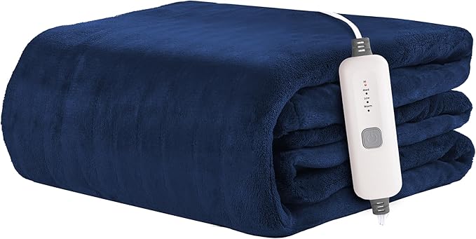 Electric Heated Blanket 72"x84" Full Size Flannel Fleece - 4 Heat Settings & 10H Auto Shut Off for Safe Overnight Use, Fast Heating, Machine Washable for Bed, Couch, Office - Dark Dlue