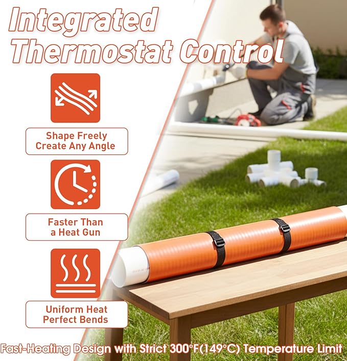 PVC Heating Blanket for Conduit Bender, Pipe Heater with Overheat Protection & Fixing Strap, Fast Heating in 3 Mins, Durable for Easy Pipe Bending 120V/200W (3-1/2" to 4")