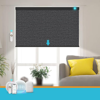 Motorized Blinds with Remote, Smart Blind Roller Shades Compatible with Alexa, Durable Rechargeable Battery Solar Power Electric Window Blinds Motorized Shades Customized Size (Luxury-Black)