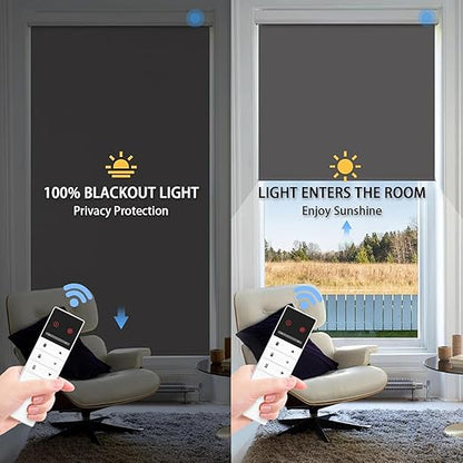 Motorized Blinds with Remote, Blackout Smart Blinds for Windows Motorized Shades, Automatic Shades Work with Alexa/Google/Apple Home for Bedroom Living Room, Custom Size (Fabric-Dark Grey)